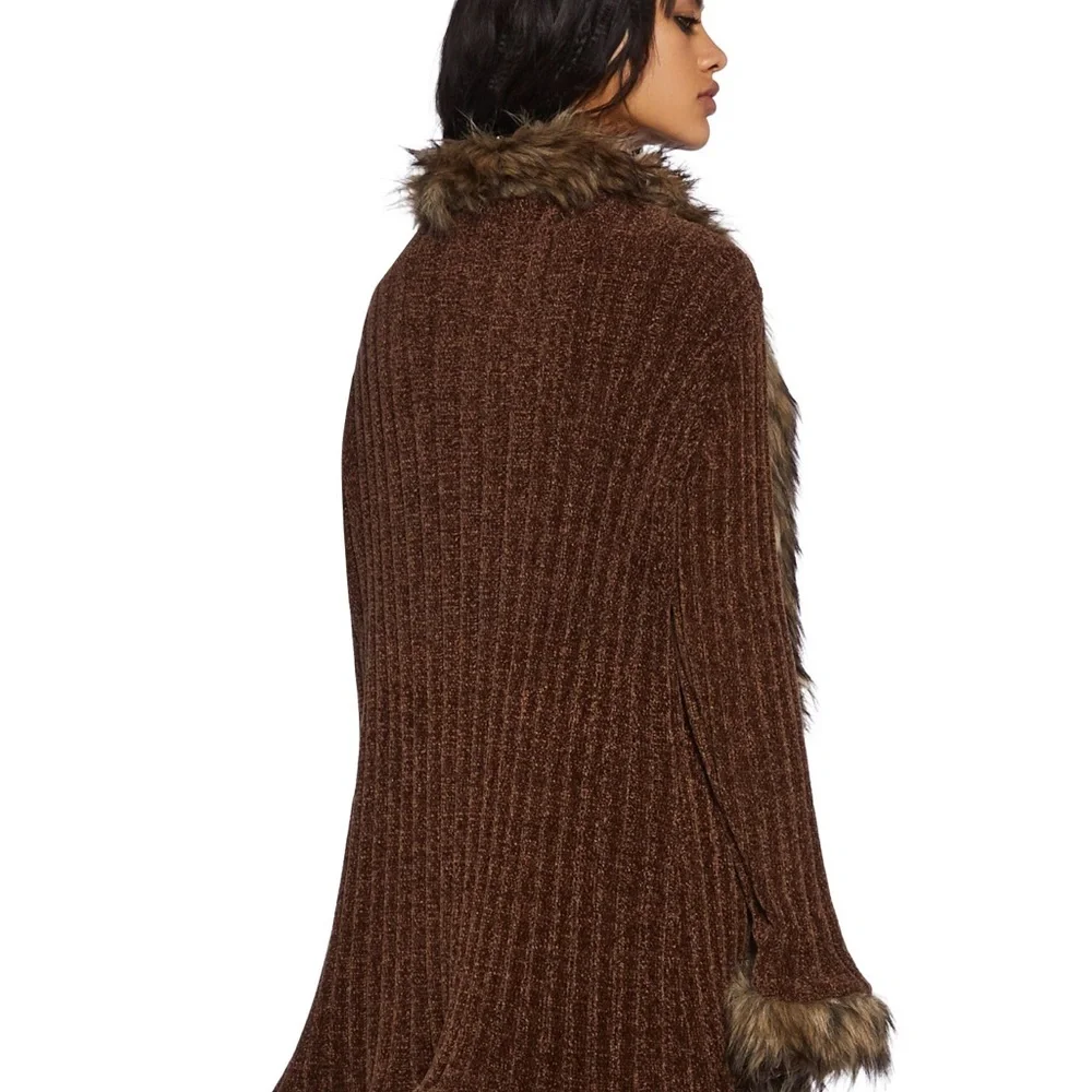 Furry foe long cardigan-brown sz xtra small - Picture 7 of 8
